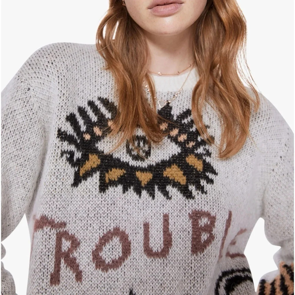 NWT - MOTHER The Jumper Printed Alpaca Crewneck Sweater - Picture 12 of 16